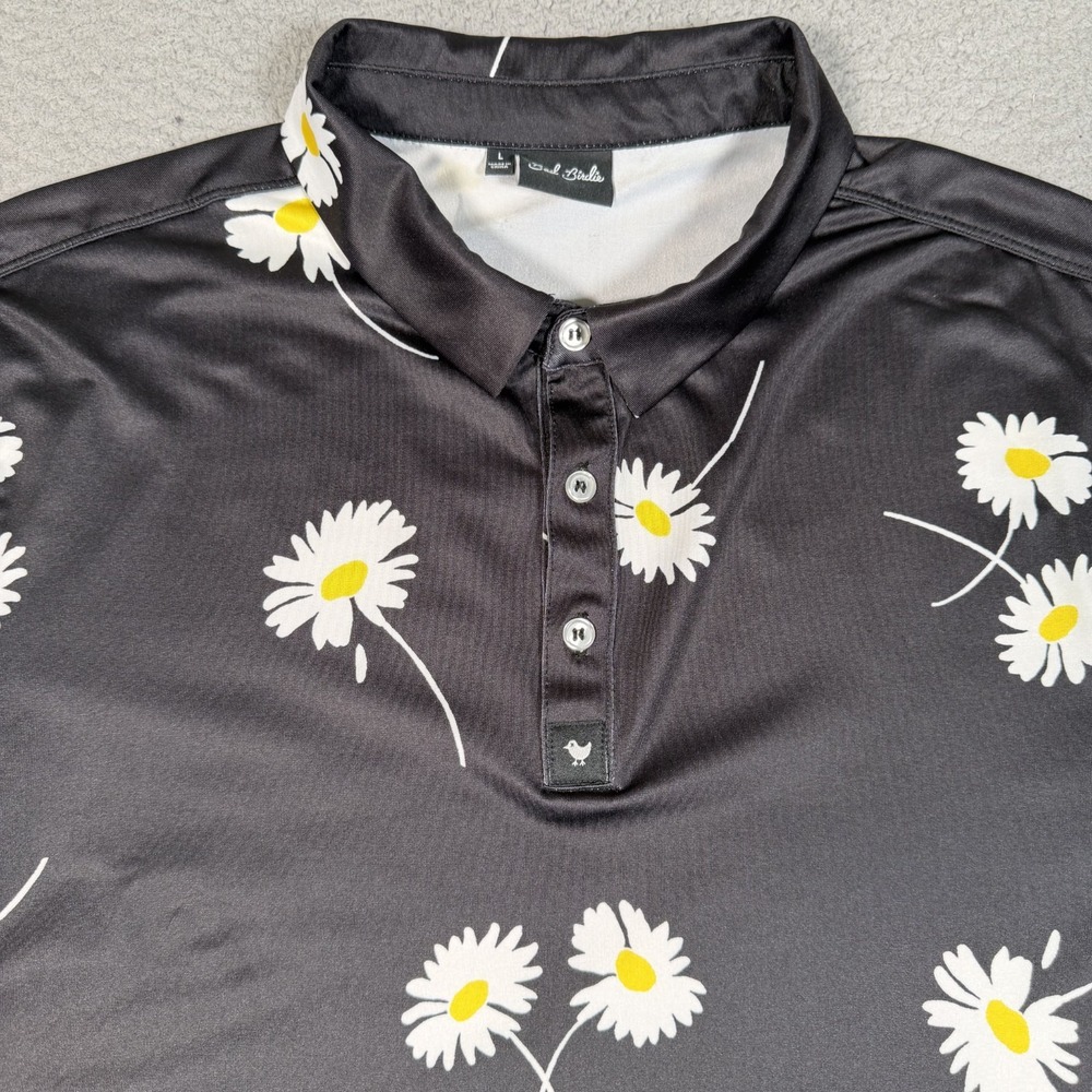 Bad Birdie Shirt Mens Large Black Floral Golf Performance Polo Stretch Preppy